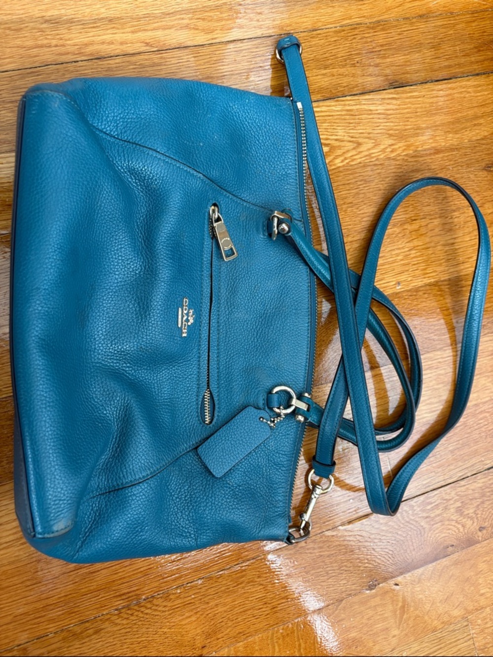 Coach Teal Pebbled Leather Shoulder Bag with Gold Hardware